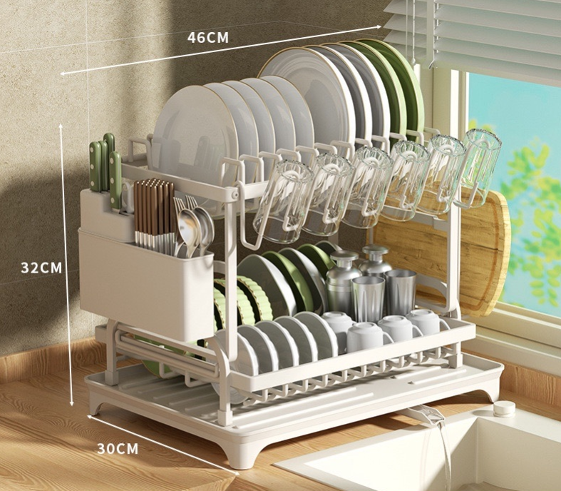 📢📢Letzte Chance: 50% Rabatt !!!⏰ 2-stufiges Geschirr-Abtropfregal – Mit Ablaufschale, Platzsparend & Ideal für Familienküchen