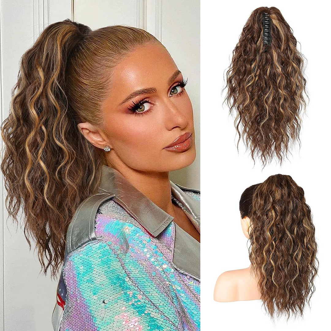 💜 LETZTER TAG DER AKTION - 50 % RABATT 💜18 Zoll lockige, gewellte Frizz-Haarverlängerung mit Pferdeschwanz