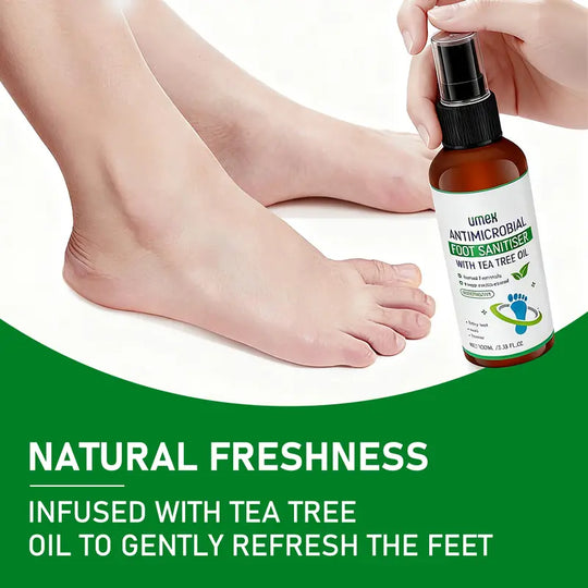 UMEX Tea Tree Foot Spray Kills Fungus &amp; Odor Fast 97% Stink Elimination Repair Cracked Heels 100ml Quick-Dry Formula Clinically Tested Natural Antiseptic - Moisturizing Intensive Foot Care Foot Care Tool