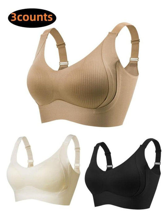 🌷 50% OFF – LIMITED TIME! 💕Subtle Striped Seamless Bra with W-Support ✨ Wire-Free Lift &amp; Unmatched Comfort