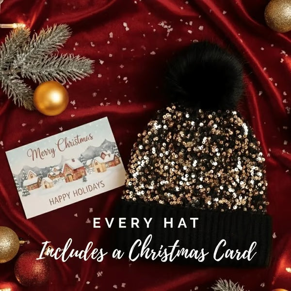 🎁Year-End Sale 50% OFF⚡✨Winter Sparkly Sequin Pom Beanie