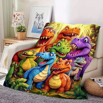 🎅Weihnachtsgeschenkidee 50% Rabatt🎁🦖Niedliche lächelnde Dinosaurier-Druck-Flanelldecke