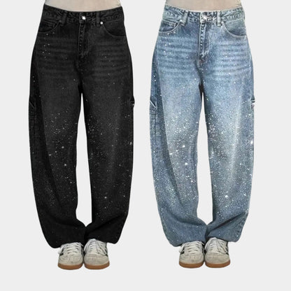 🌸Frühlingsangebote💐 Gerade geschnittene Damenjeans mit Strasssteinen（Kostenloser Versand）
