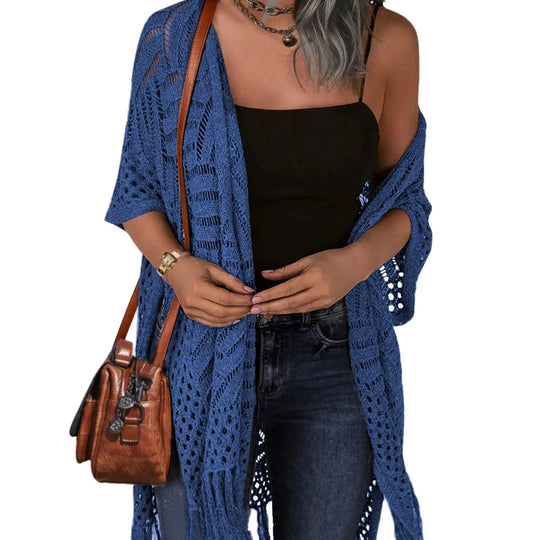 🥳2026 HOT SALE🥳💞50K+ SOLD!🌸☀️ 50% OFF – Just £19.99! Oversized Knit Cardigan – Lightweight crochet tassel kimono for spring &amp; summer. Breathable viscose‑nylon blend – no itch, no cling – layer over anything! 🧶✨