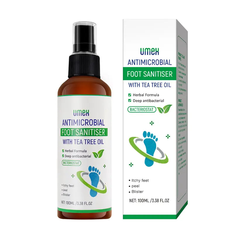 UMEX Tea Tree Foot Spray Kills Fungus &amp; Odor Fast 97% Stink Elimination Repair Cracked Heels 100ml Quick-Dry Formula Clinically Tested Natural Antiseptic - Moisturizing Intensive Foot Care Foot Care Tool