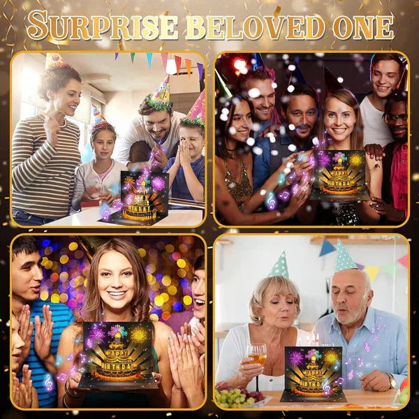 🔥 LSAT-TAG-AKTION 60% RABATT!! 🎉 3D Pop-Up-Musik-Geburtstagskarte mit Lichtern & Lied 🎵🎂