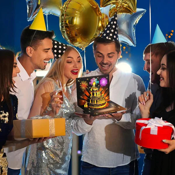 🔥 LSAT-TAG-AKTION 60% RABATT!! 🎉 3D Pop-Up-Musik-Geburtstagskarte mit Lichtern & Lied 🎵🎂
