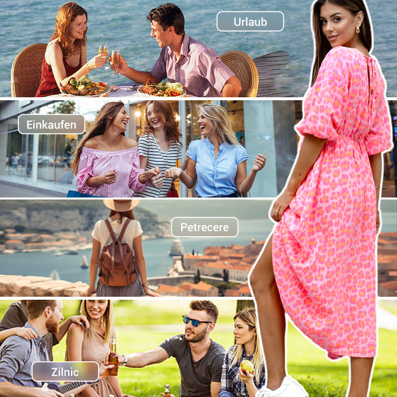 🌈🌻Hot-Sale - 51% Rabatt🌸Damenkleid mit V-Ausschnitt und Druck