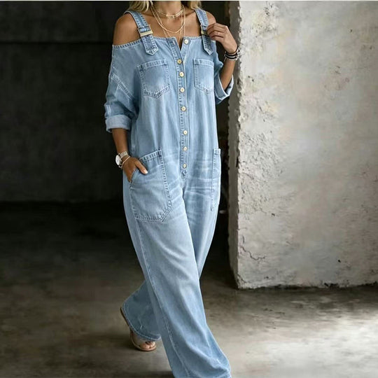 ⏳🔥LIMITED-TIME 50% OFF! 👗 Loose Fit Wide-Leg Overall Jumpsuit with Pockets – Effortless Comfort &amp; Style ✨