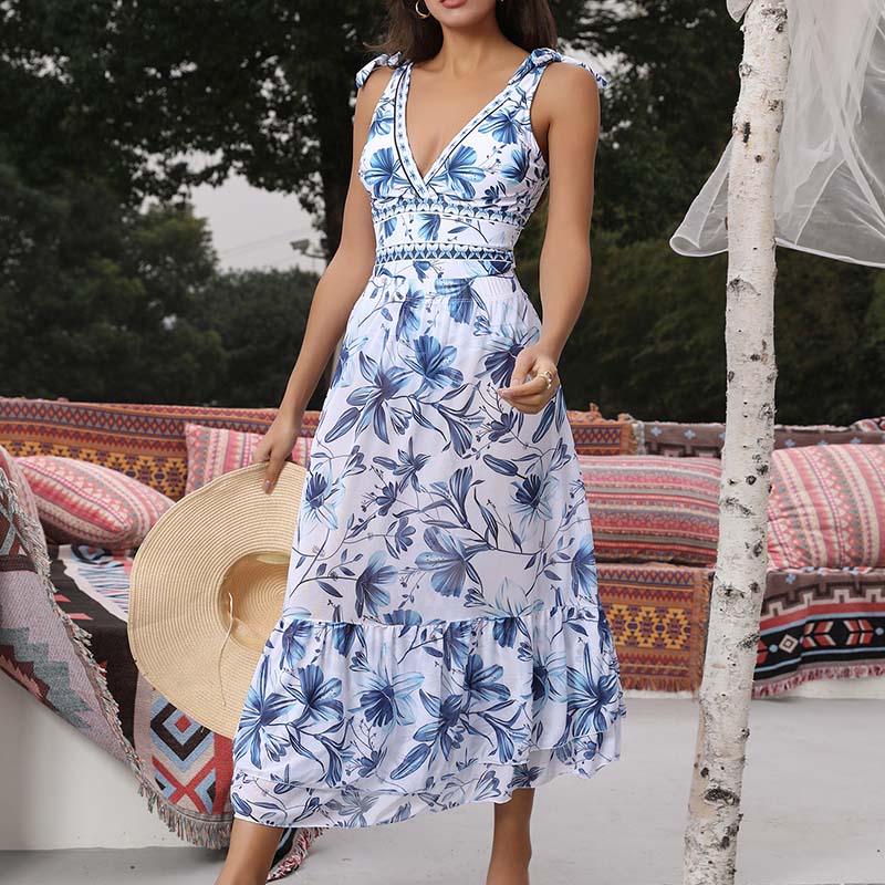 💥 Sonderangebot 50% RABATT💥 V-Ausschnitt Badeanzug mit Schnürung und Druck + Rock