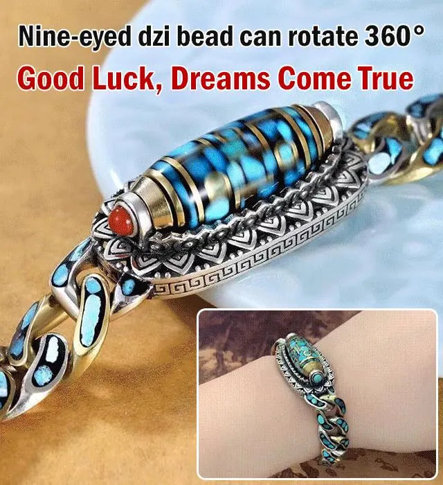 🔥 Tibetische 9-Augen-Dzi-Perlen Armkette｜Glücksbringer & Trend-Accessoire in Deutschland · Mit heiligem Mantra-Schutz