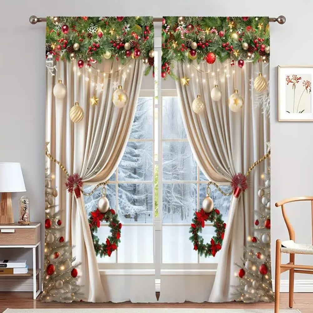 🎄Weihnachtsvorhänge 2-teilig für die Fensterdekoration