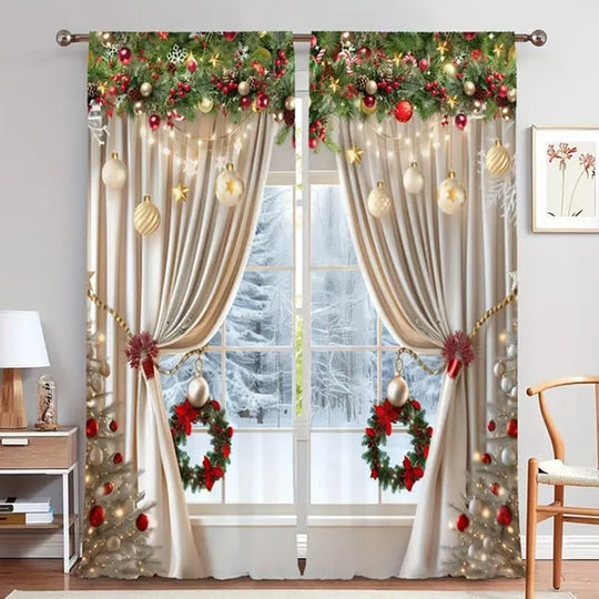 🎄Weihnachtsvorhänge 2-teilig für die Fensterdekoration