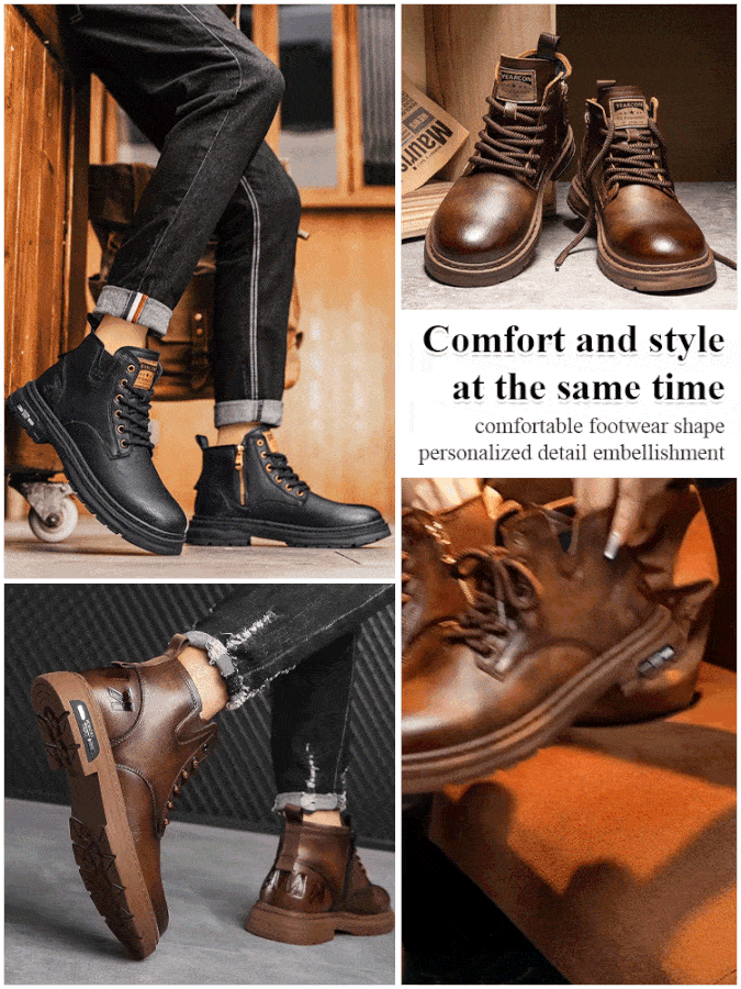 🎁✨Ideales Geschenk - Vintage Schnürstiefel aus PU-Leder für Herren
