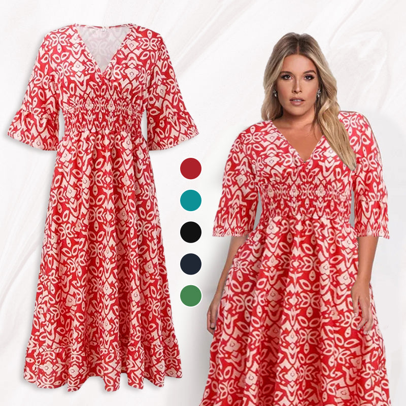 💖LAST DAY SALE 50% OFF💖Bohemian casual print V-neck waist wrap long dress