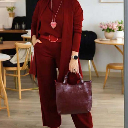 💞Elegantes 3-teiliges Set bestehend aus langem Cardigan, Oberteil und Hose