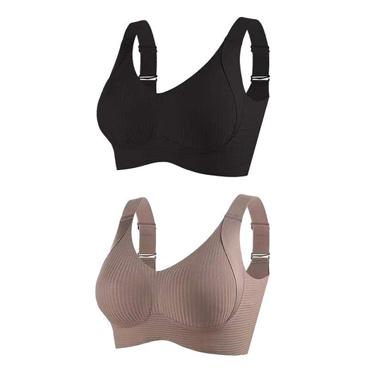 🌷 50% OFF – LIMITED TIME! 💕Subtle Striped Seamless Bra with W-Support ✨ Wire-Free Lift &amp; Unmatched Comfort