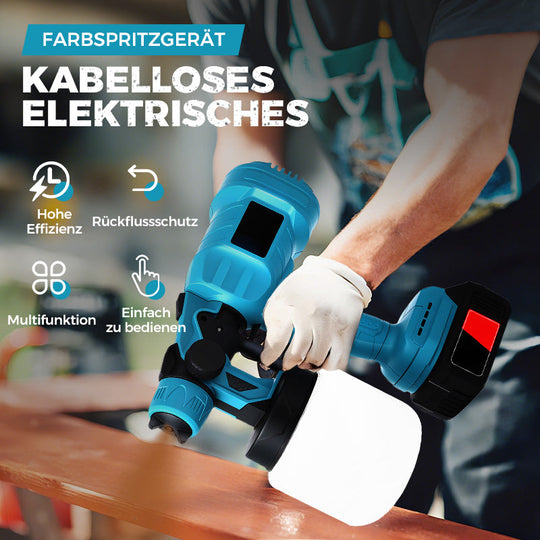 Kabellose elektrische Spritzpistole ⚡ 800 ml/Minute für ununterbrochenes Sprühen 💪 Wiederaufladbar, kabellos, Sprühen in jedem Winkel ohne Auslaufen. Ideal für Möbel, Zäune und Wände 🏠