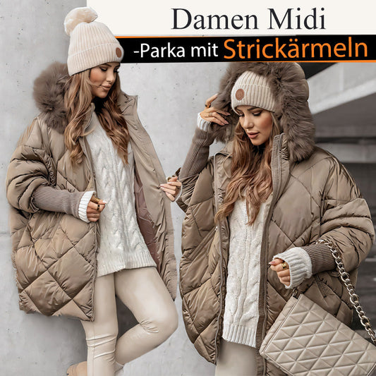 ❄️Winterschlussverkauf❄️Damen Midi-Parka mit Strickärmeln