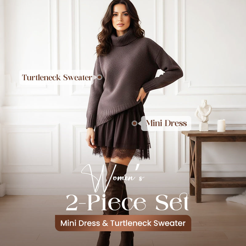 ❄️Hot Sale 50% OFF!!⚡Turtleneck Sweater Mini Dress Set