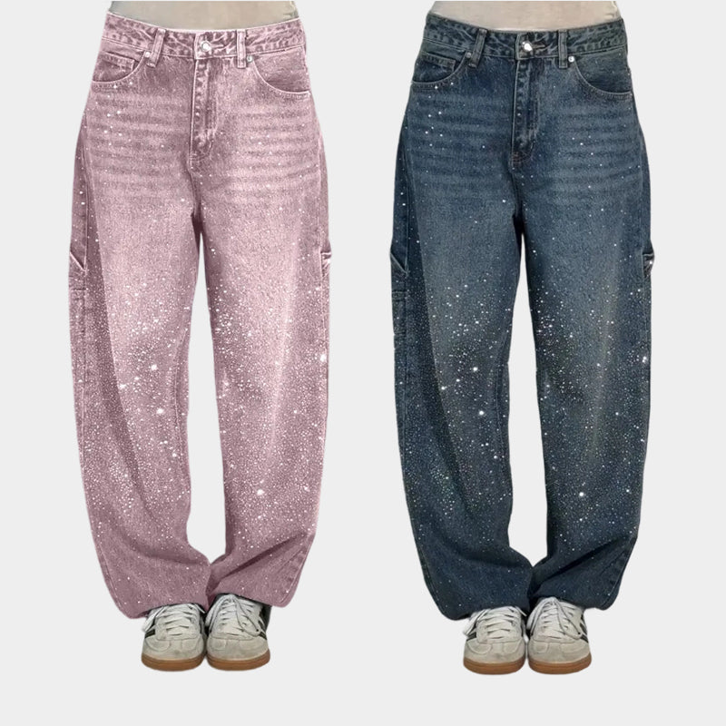 🌸Frühlingsangebote💐 Gerade geschnittene Damenjeans mit Strasssteinen（Kostenloser Versand）