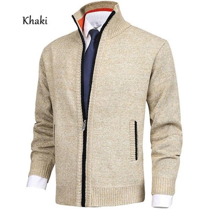 Herren Einfarbige Strickjacke mit Stehkragen