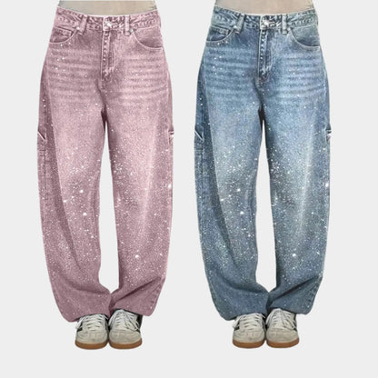 🌸Frühlingsangebote💐 Gerade geschnittene Damenjeans mit Strasssteinen（Kostenloser Versand）