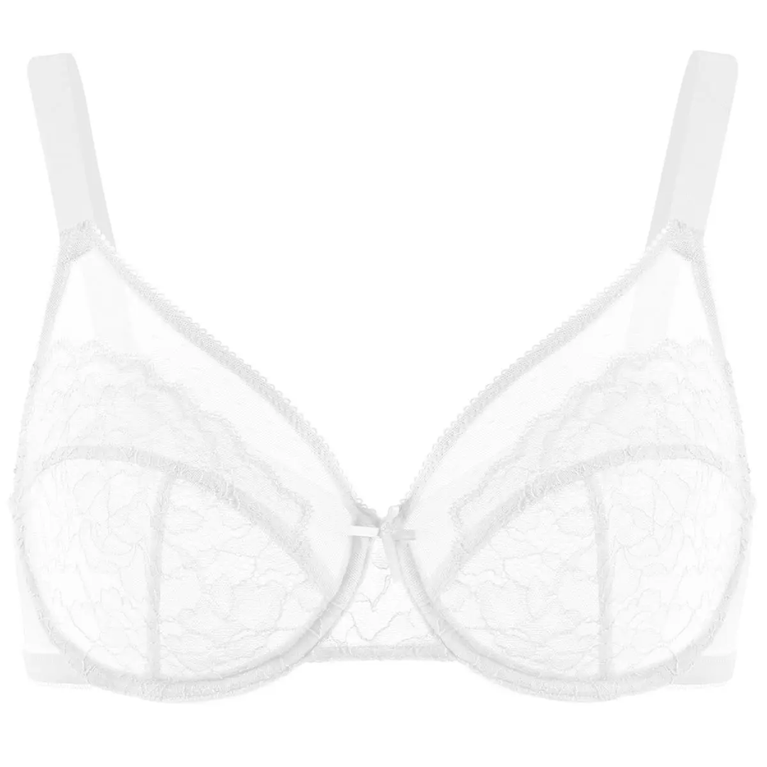 💜Enchante Floral Lace Plus Size Underwire Unlined Unpadded Minimizer Full Coverage Bra Women&