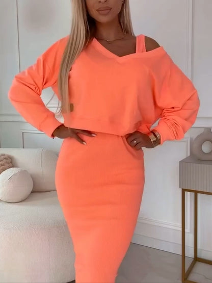 🌸Zweiteiliges Set für Frauen: ärmelloses Kleid und lockerer Pullover mit V-Ausschnitt