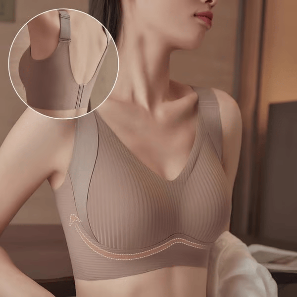 🌷 50% OFF – LIMITED TIME! 💕Subtle Striped Seamless Bra with W-Support ✨ Wire-Free Lift &amp; Unmatched Comfort