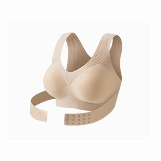 【Postural correction】Women’s Beige Wireless Bra, Soft Breathable Non-removable Moulded Cups, Yoga Fitness Sportswear for Gym &amp; Daily Training