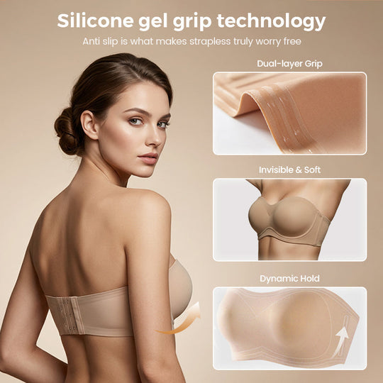 ⛱️💞Womens Strapless Bras Push Up Bandeau Bra Non Slip Wireless Supportive Padded Bras Seamless Comfortable Tube Jelly Bra