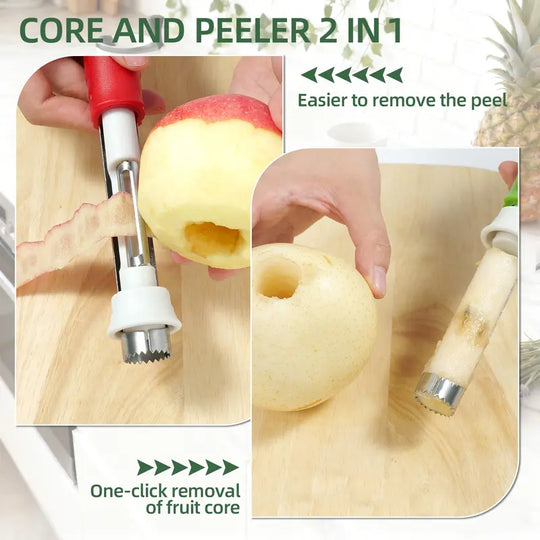🥳2026 HOT SALE🥳💞50K+ SOLD!🔪🛒 BOGO + 50% OFF! The 2-in-1 Kitchen Hero: Core &amp; Peel with a Twist. Stainless Steel Fruit Tool! 🍎⏱️
