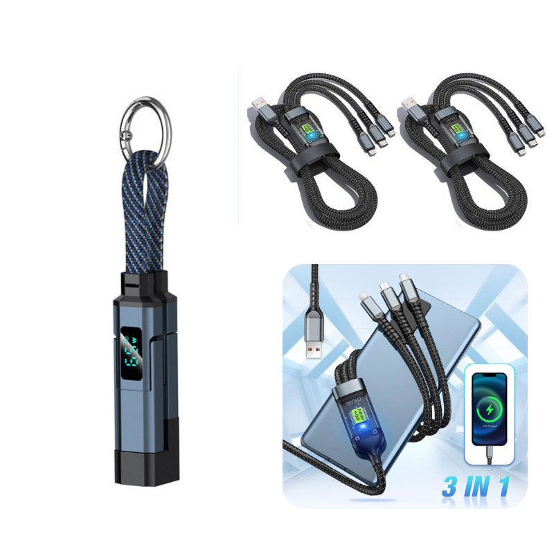 🚨 The Only Charging Cable You’ll Ever Need! 🔋4-in-1 Digital Display Keychain Charging Cable ⚡ Fast Charging, Portable &amp; Multi-Device Compatible