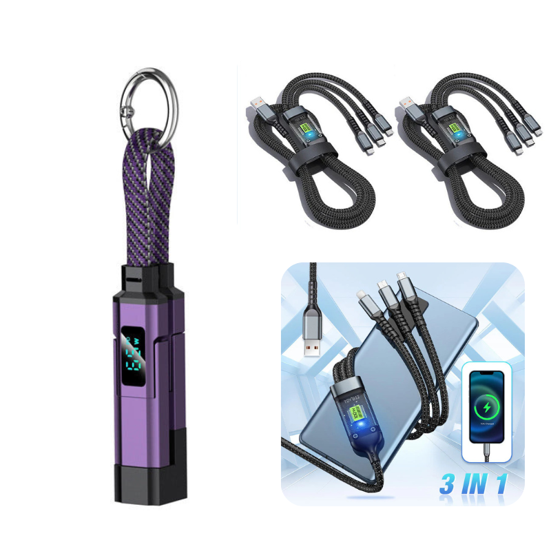 🚨 The Only Charging Cable You’ll Ever Need! 🔋4-in-1 Digital Display Keychain Charging Cable ⚡ Fast Charging, Portable &amp; Multi-Device Compatible