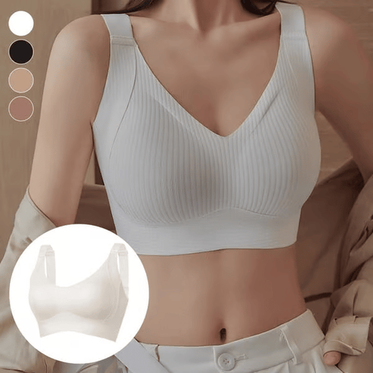 🌷 50% OFF – LIMITED TIME! 💕Subtle Striped Seamless Bra with W-Support ✨ Wire-Free Lift &amp; Unmatched Comfort