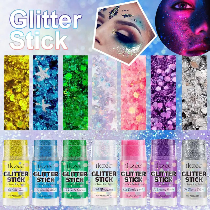 ✨ BUY 1 GET 1 FREE | 6PCS Glitter Stick Set – Face, Hair &amp; Body Shimmer for Festivals &amp; Parties
