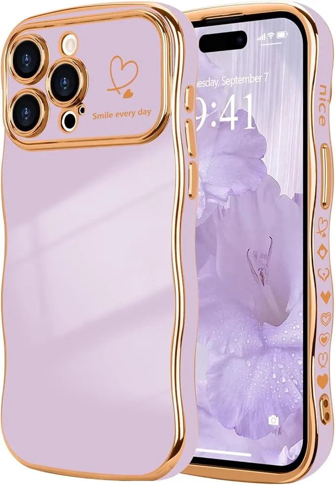 Modische, stoßfeste iPhone-Hülle in Uni-Farbe mit Wellenrand und Herzmuster