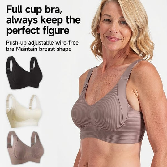 🌷 50% OFF – LIMITED TIME! 💕Subtle Striped Seamless Bra with W-Support ✨ Wire-Free Lift &amp; Unmatched Comfort