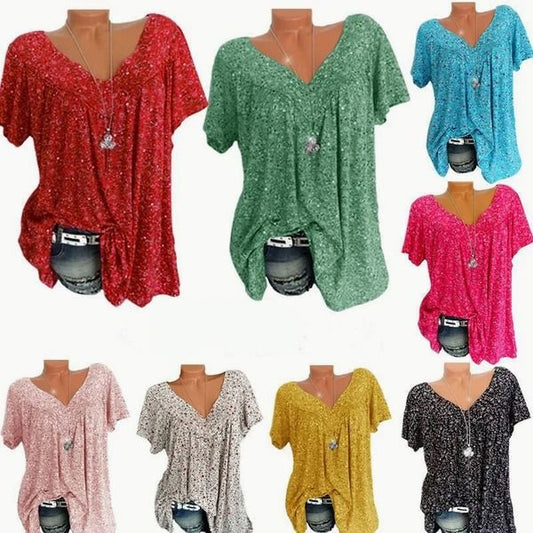 🌞Frühlingserwachen: 55% Rabatt!🌸Damen Kurzarmbluse mit Frühlingsblumenprint: V-Ausschnitt & lockere Passform – Atmungsaktiv, knitterfrei & figurschmeichelnd für Frühling & Sommer