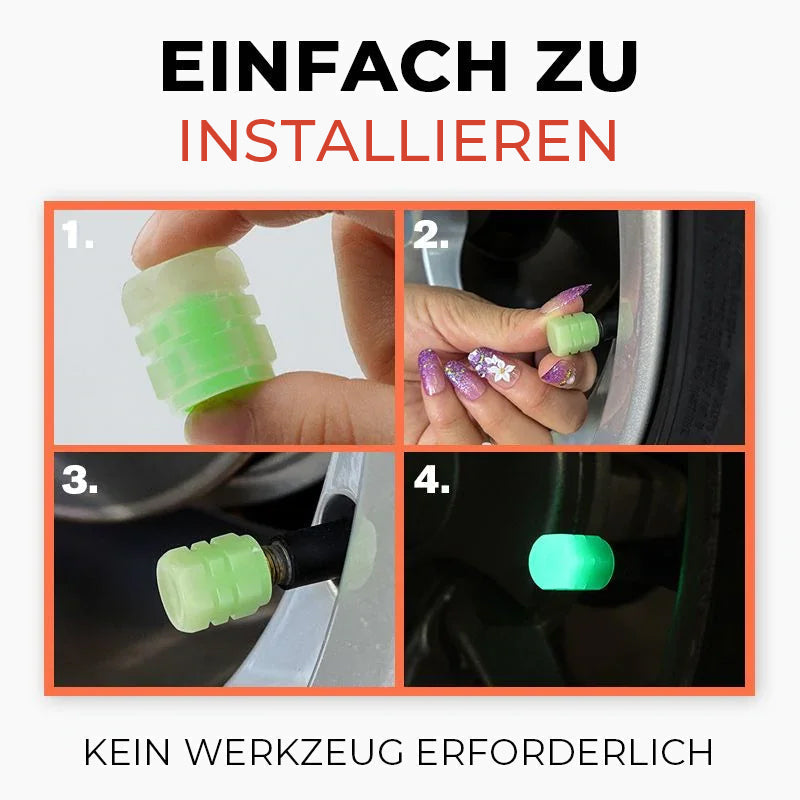 🔥 FÜR KURZE ZEIT 50% RABATT! 🚗 Reifenventilkappen (4er Pack) – Universell, Fluoreszierend &amp; Diebstahlgeschützt 🔒