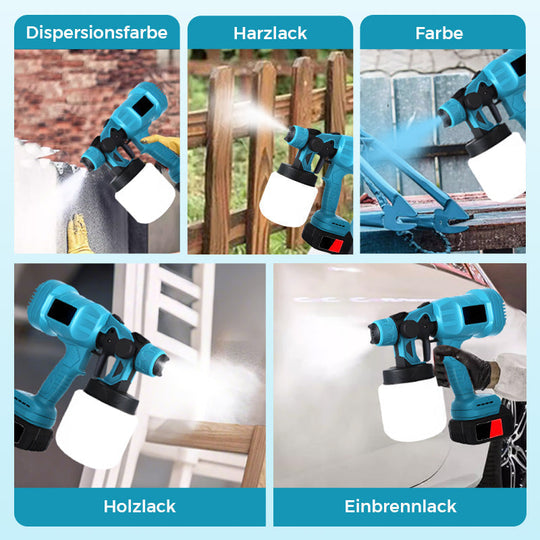Kabellose elektrische Spritzpistole ⚡ 800 ml/Minute für ununterbrochenes Sprühen 💪 Wiederaufladbar, kabellos, Sprühen in jedem Winkel ohne Auslaufen. Ideal für Möbel, Zäune und Wände 🏠