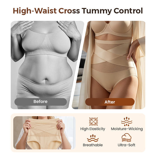 🔥Buy 1 Get 2 Free (3 PCS)✨Plus-Size High-Waist Cross Tummy Control Panties