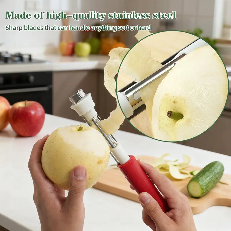 🥳2026 HOT SALE🥳💞50K+ SOLD!🔪🛒 BOGO + 50% OFF! The 2-in-1 Kitchen Hero: Core &amp; Peel with a Twist. Stainless Steel Fruit Tool! 🍎⏱️