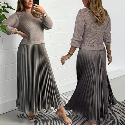 🍂50 % Rabatt-Aktion🍂Stilvolles und elegantes Kleid mit Rundhalsausschnitt und Falten für Damen