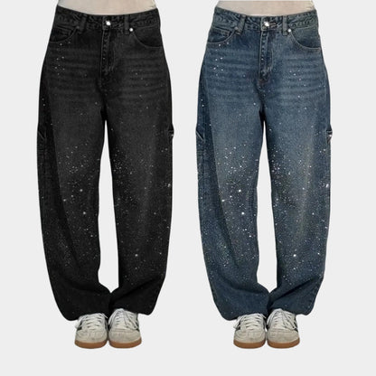 🌸Frühlingsangebote💐 Gerade geschnittene Damenjeans mit Strasssteinen（Kostenloser Versand）