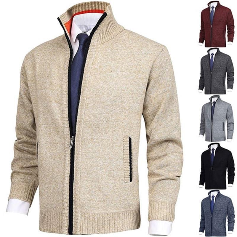 Herren Einfarbige Strickjacke mit Stehkragen
