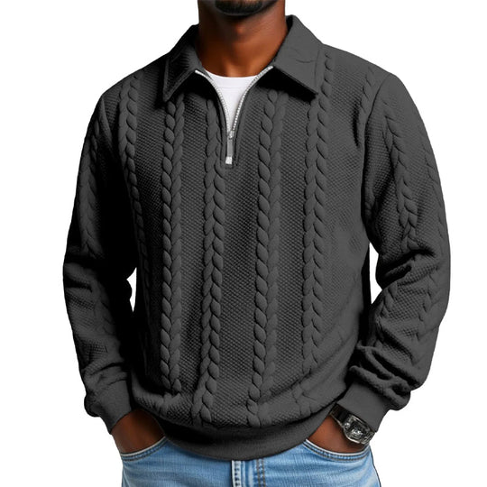 👔🧶 Lässiger Herrenpullover mit Halbreißverschluss – Zopfmuster für Wärme &amp; Stil! Perfekt für Arbeit ✨ und Freizeit 🌿 aus nachhaltiger Baumwolle.