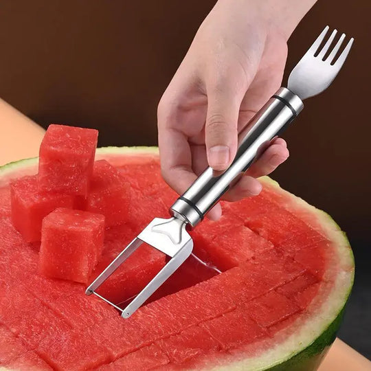 🍉 Summer Sale - Buy 2 Get 1 FREE🔥 | 2-in-1 Watermelon Cutter &amp; Fork Set – Perfect Cubes in Seconds, No Mess, Stainless Steel Fruit Slicer 🍉