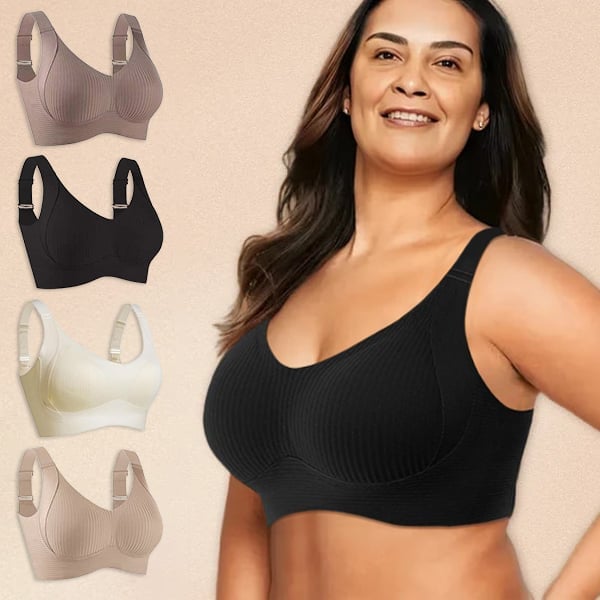 🌷 50% OFF – LIMITED TIME! 💕Subtle Striped Seamless Bra with W-Support ✨ Wire-Free Lift &amp; Unmatched Comfort